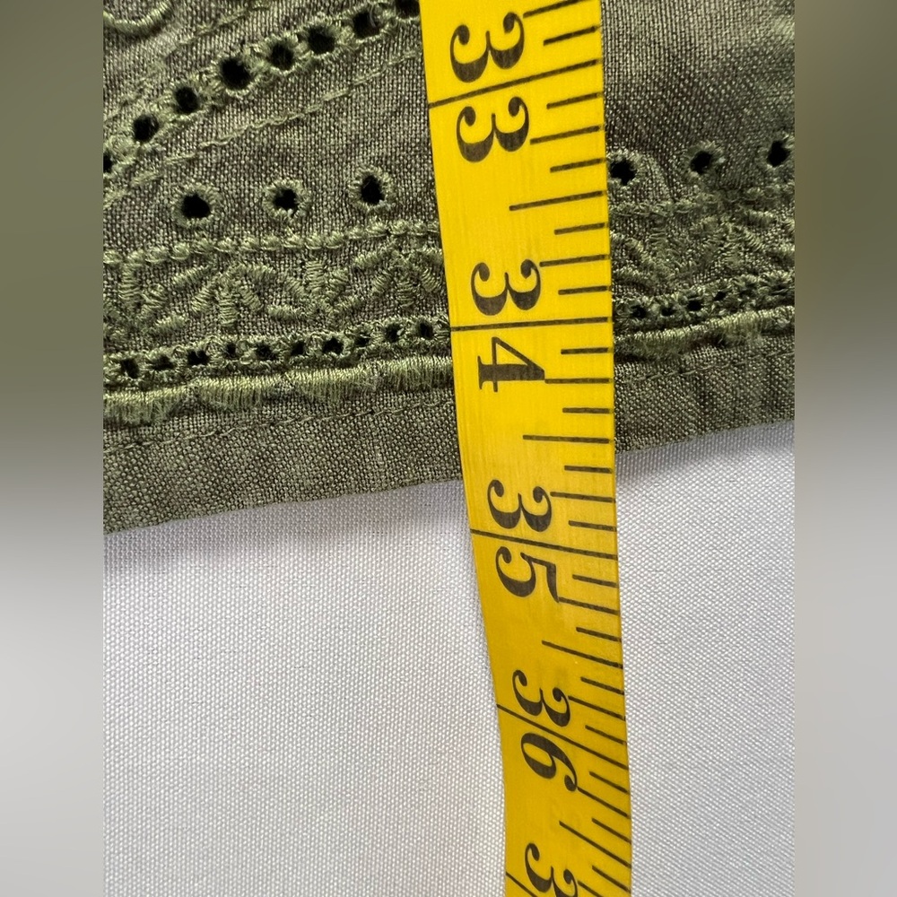 Tommy Bahama Olive Green Linen Viscose Eyelet Boho Peasant Dress - Picture 10 of 14